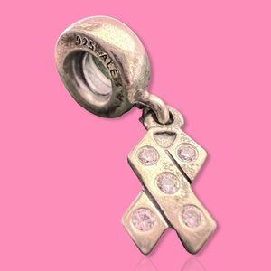 PANDORA SILVER Pink CZ Breast Cancer Ribbon Charm Dangle Bead ALE 925 790314PCZ